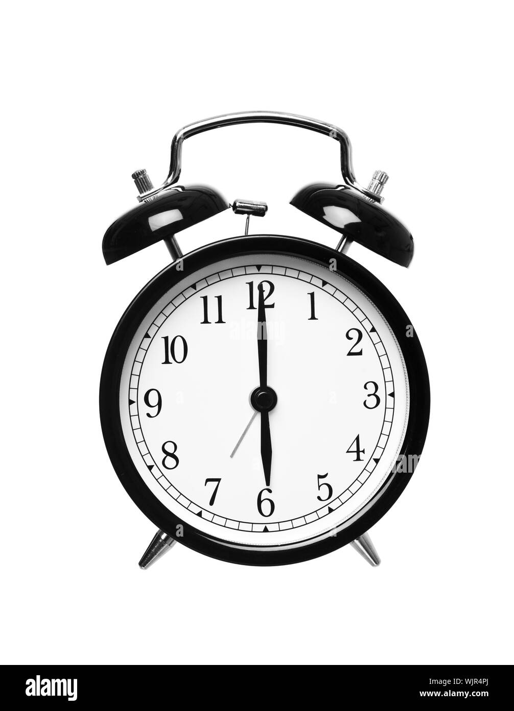 Alarm clock shows six o`clock isolated on white background Stock Photo Alamy
